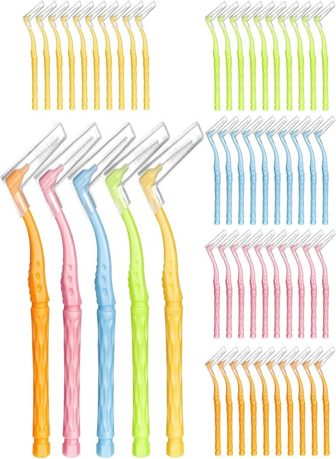 lanjue 50pcs Interdental Brushes, 5 Sizes Braces Brush Set Soft Dental Brushes with Non-Slip Handle Angled Head Tooth Picks Floss Sticks Dental Floss Brushes for Braces Oral Cleaning - Image 1